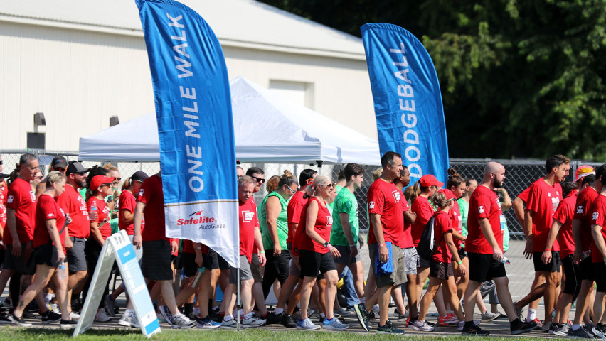 People gathered at starting line for one mile walk