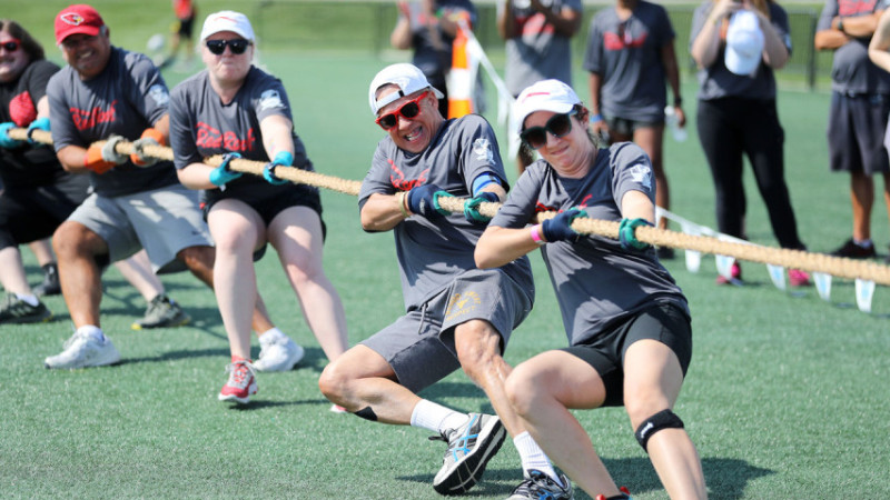 Team doing tug of war